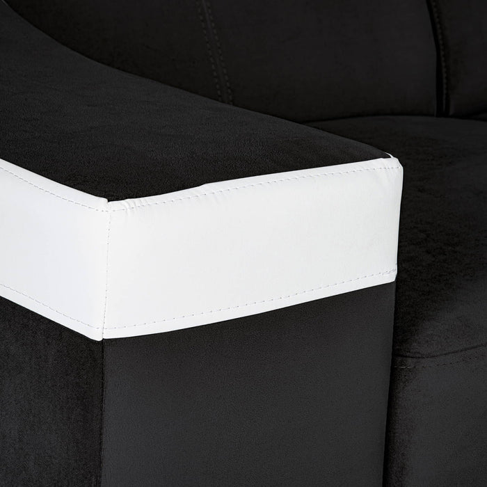 LUCKY Canapé d’angle convertible réversible en tissu noir et simili blanc