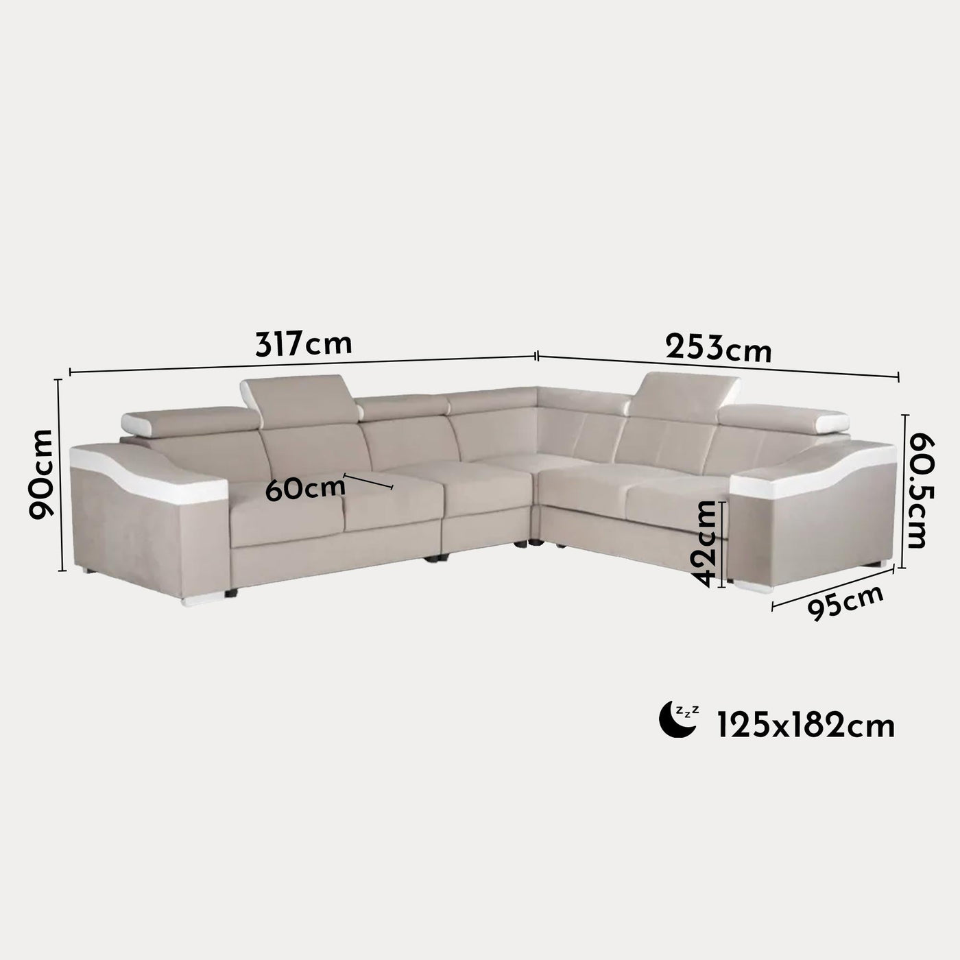 LUCKY Canapé d’angle convertible réversible en tissu velours beige et simili cuir blanc - Canapé d'angle convertible - Mobilier Deco