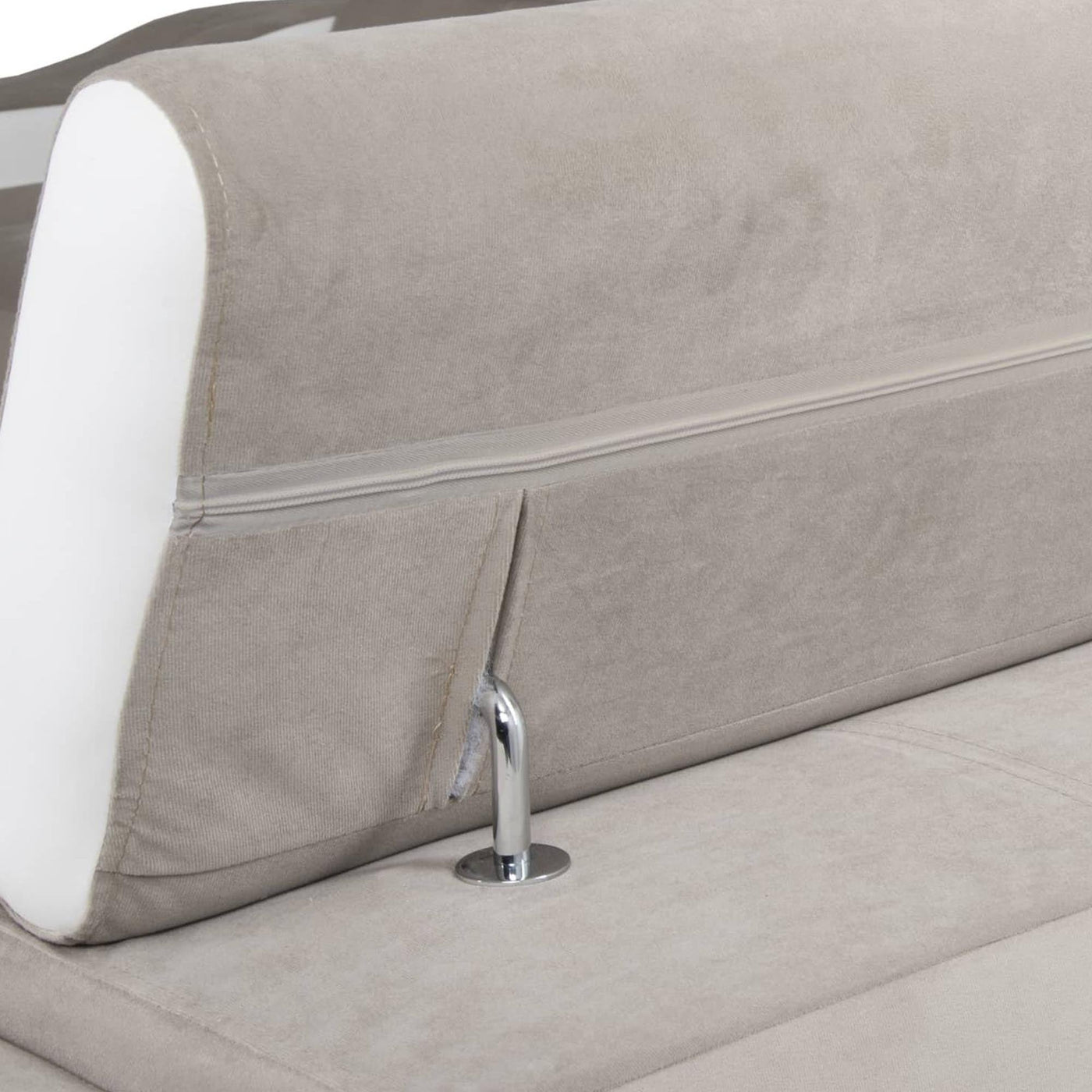 LUCKY Canapé d’angle convertible réversible en tissu velours beige et simili cuir blanc - Canapé d'angle convertible - Mobilier Deco