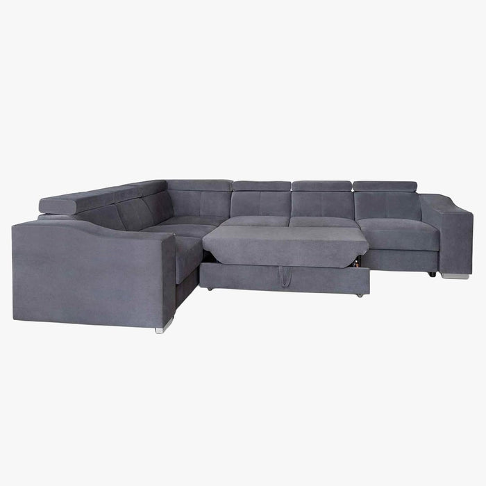 LUCKY Canapé d’angle convertible réversible en tissu velours gris