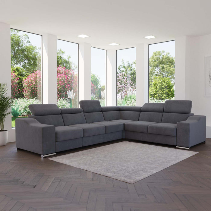 LUCKY Canapé d’angle convertible réversible en tissu velours gris