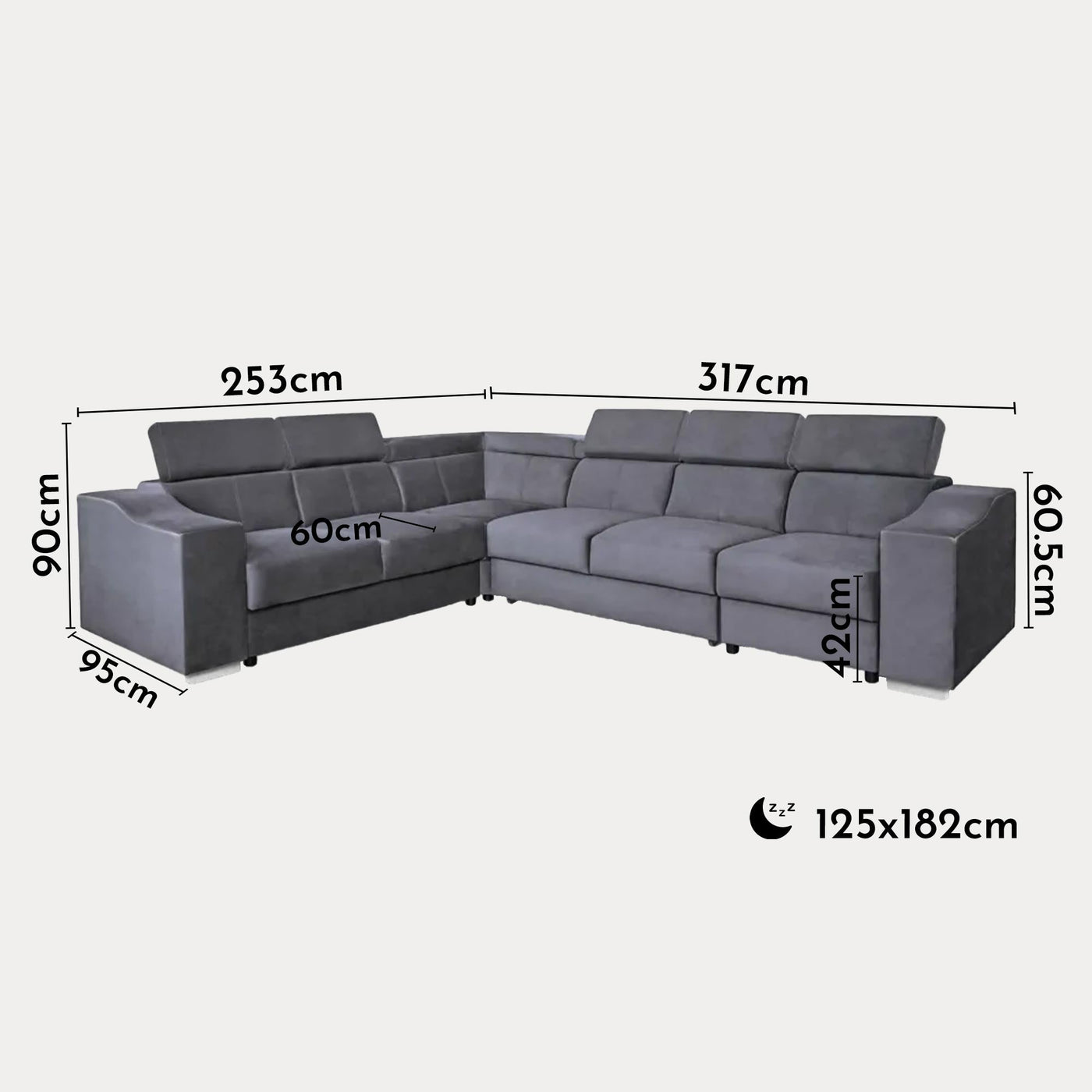 LUCKY Canapé d’angle convertible réversible en tissu velours gris - Canapé d'angle convertible - Mobilier Deco