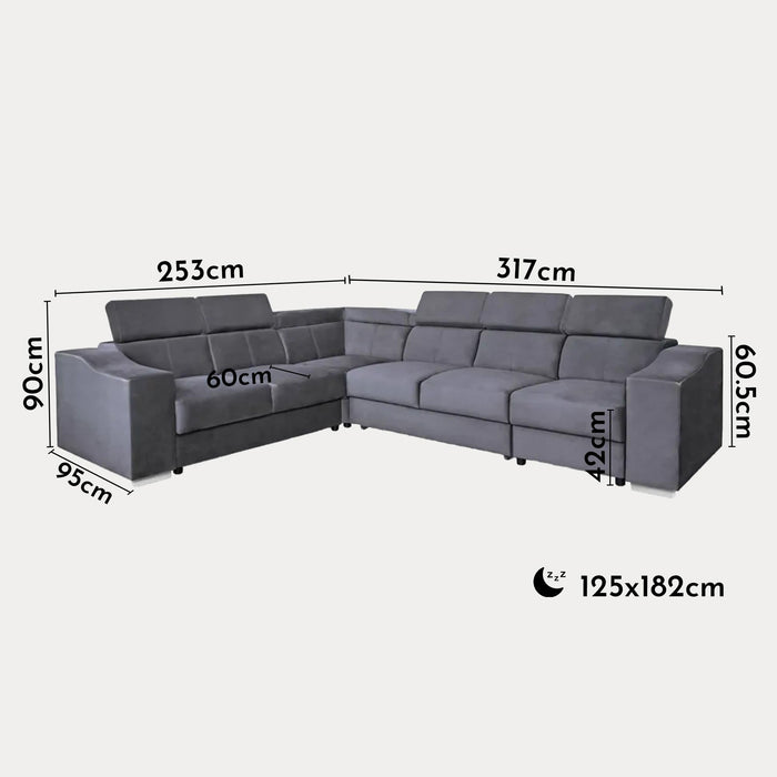 LUCKY Canapé d’angle convertible réversible en tissu velours gris