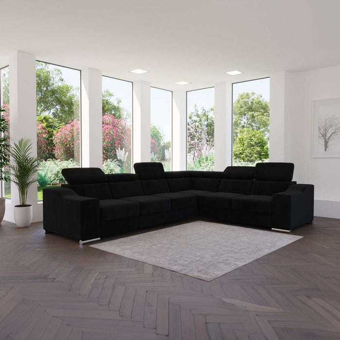 LUCKY Canapé d’angle convertible réversible en tissu velours  noir