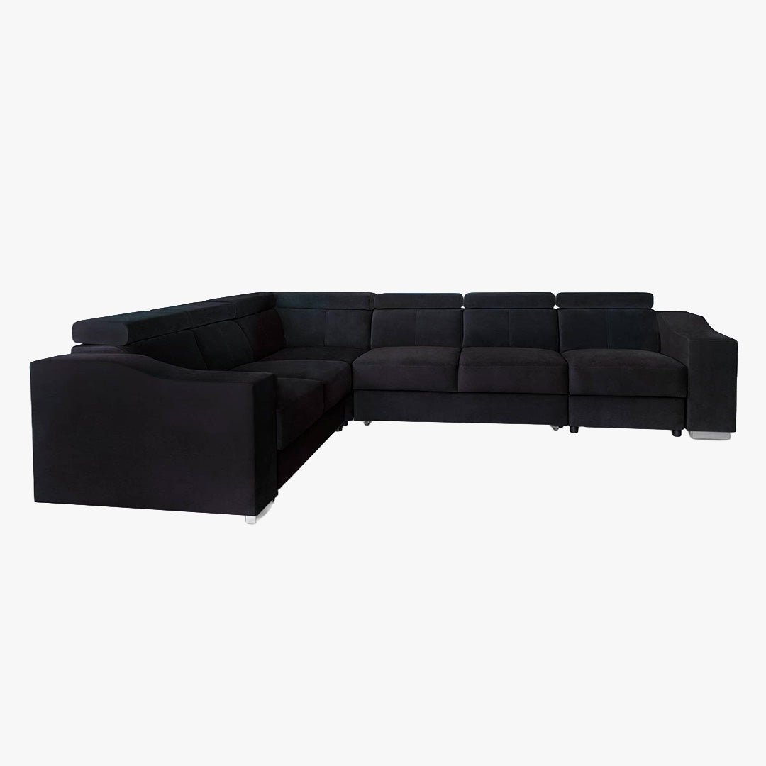 LUCKY Canapé d’angle convertible réversible en tissu velours noir - Canapé d'angle convertible - Mobilier Deco