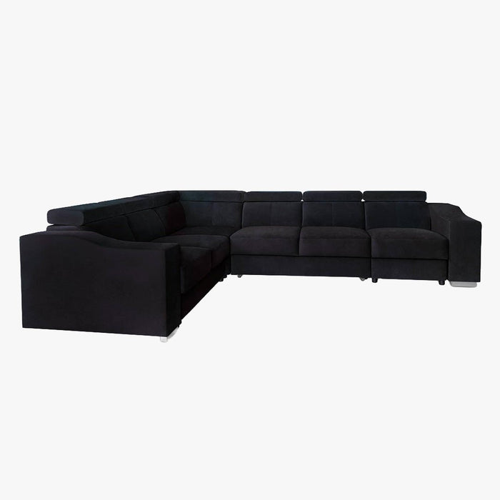 LUCKY Canapé d’angle convertible réversible en tissu velours  noir