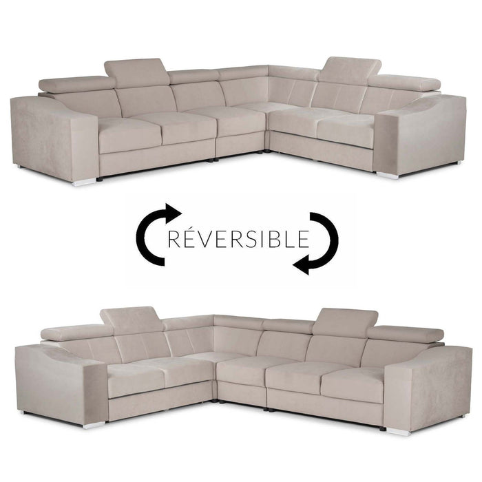 LUCKY Canapé d’angle convertible réversible en velours beige