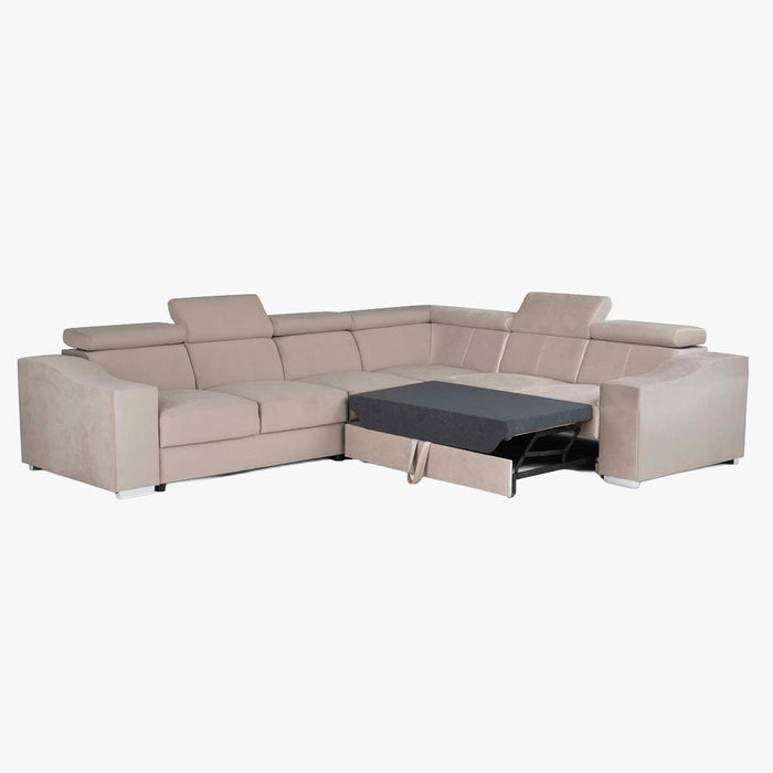 LUCKY Canapé d’angle convertible réversible en velours beige