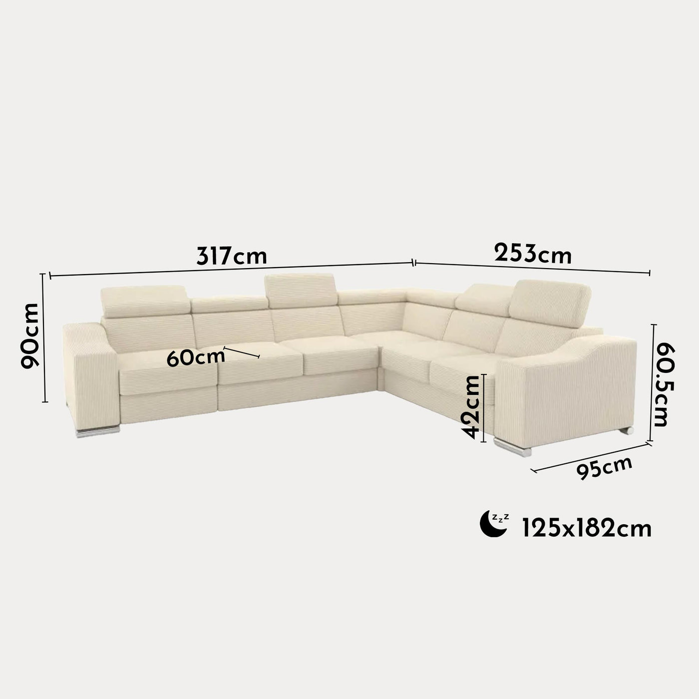 LUCKY COTELÉ Canapé d’angle convertible réversible en velours côtelé beige