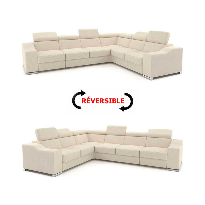 LUCKY COTELÉ Canapé d’angle convertible réversible en velours côtelé beige