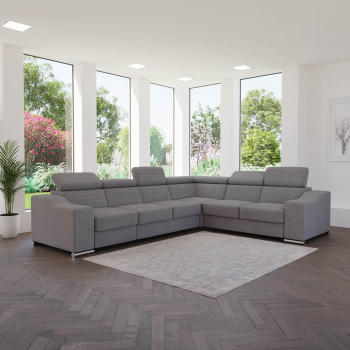 LUCKY COTELÉ Canapé d’angle convertible réversible en velours côtelé gris