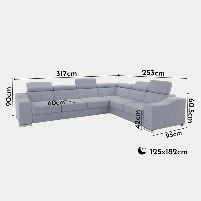LUCKY COTELÉ Canapé d’angle convertible réversible en velours côtelé gris clair