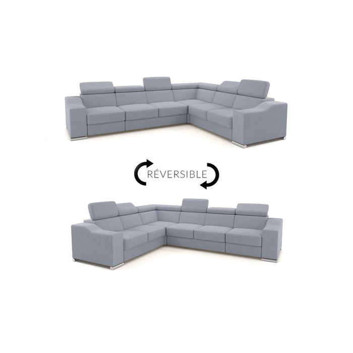 LUCKY COTELÉ Canapé d’angle convertible réversible en velours côtelé gris clair