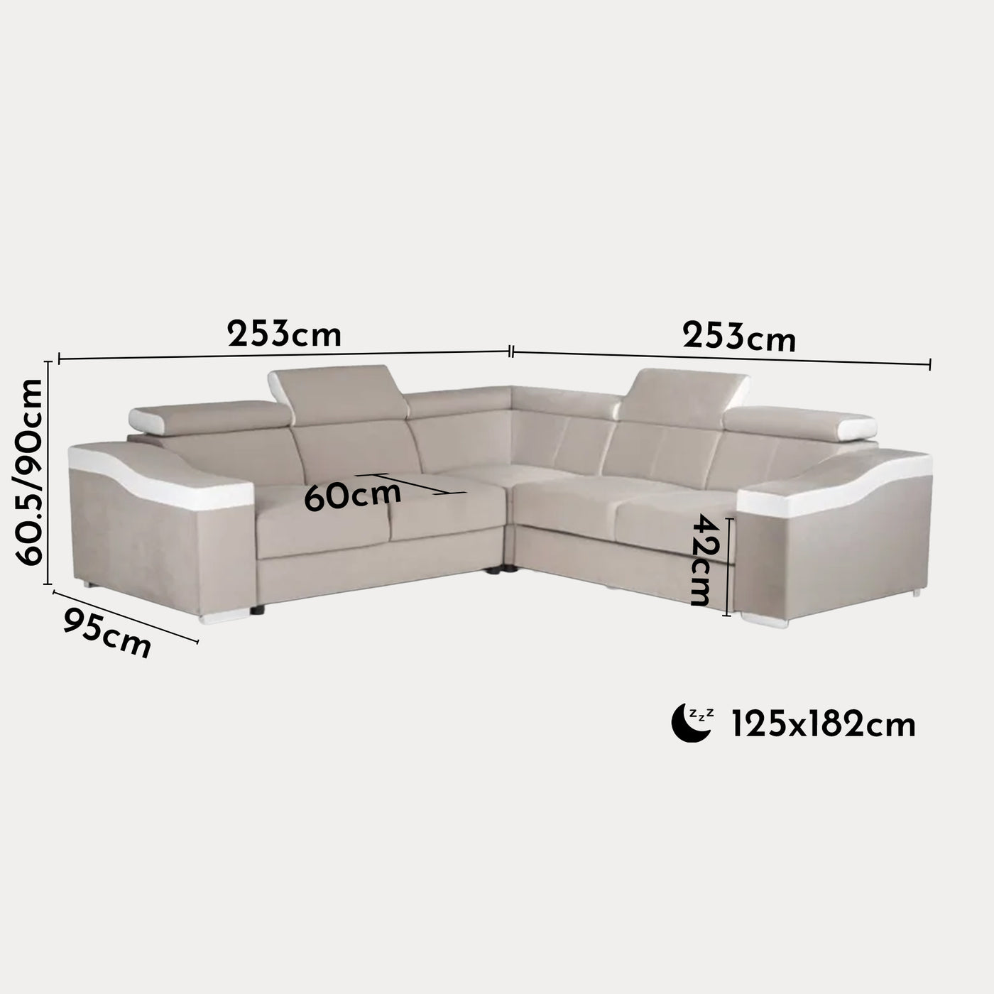 LUCKY MINI Canapé d’angle convertible réversible en velours beige et simili cuir blanc