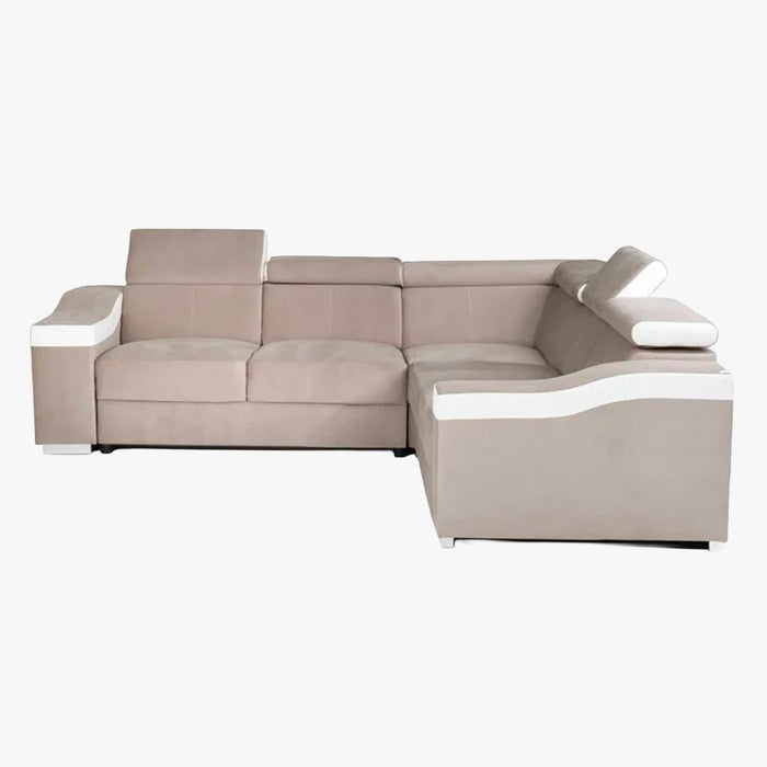 LUCKY MINI Canapé d’angle convertible réversible en velours beige et simili cuir blanc