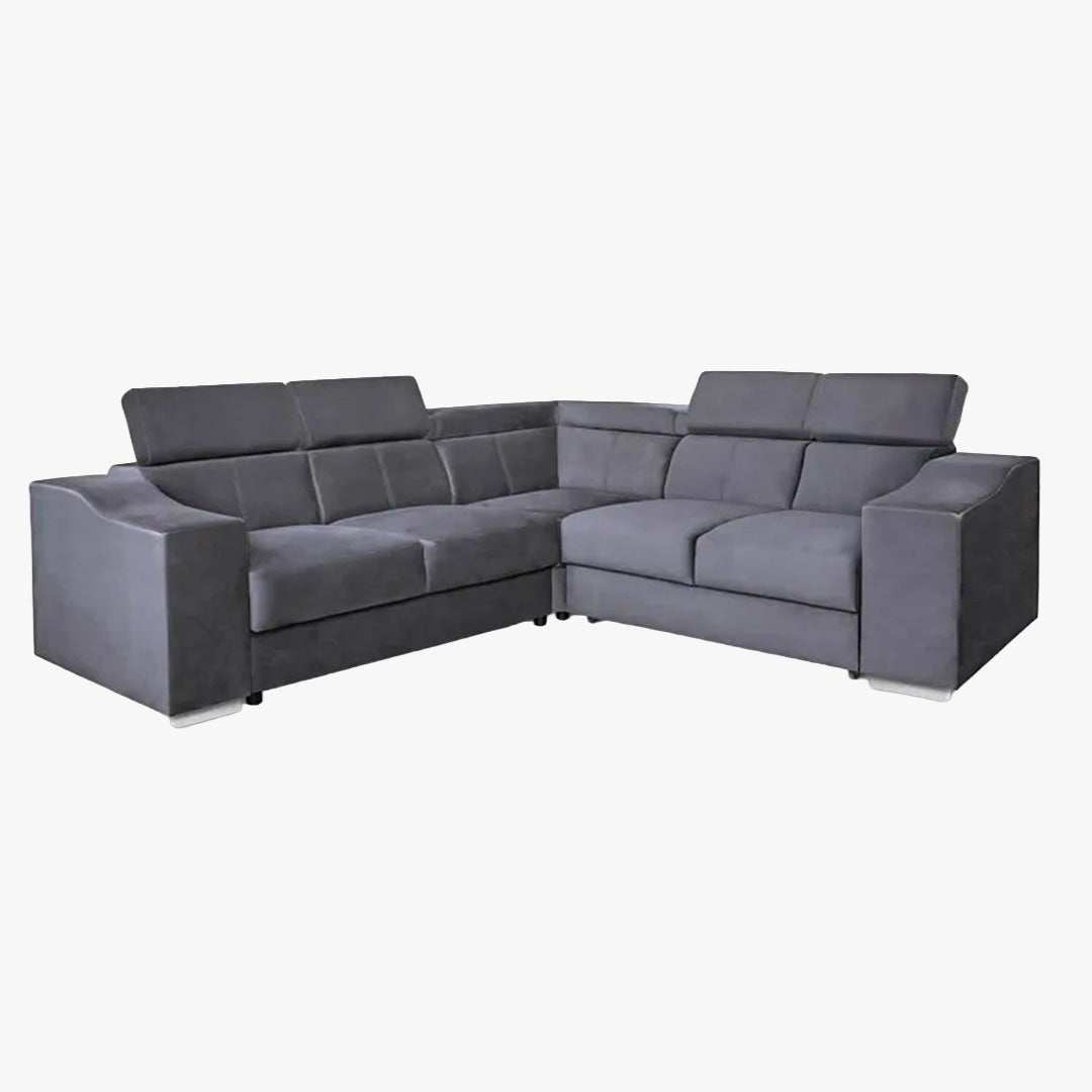 LUCKY MINI Canapé d’angle convertible réversible en velours gris - Canapé d'angle convertible - Mobilier Deco