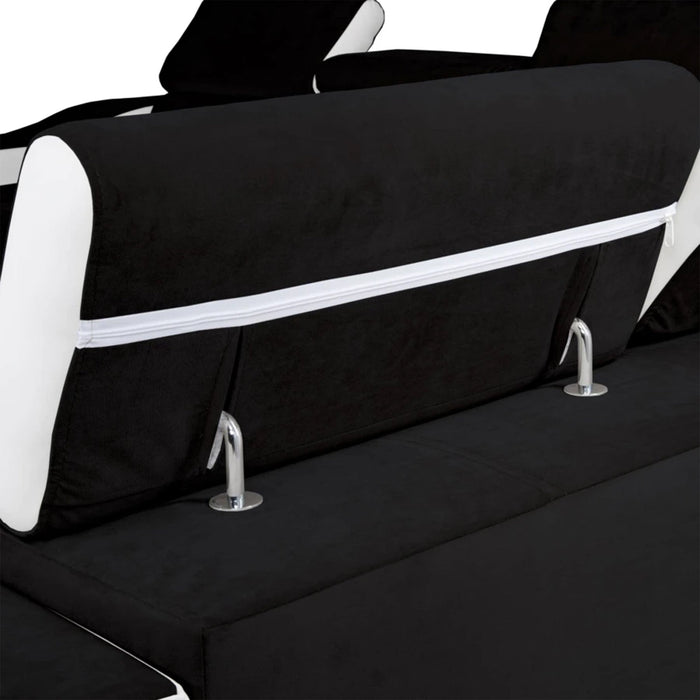 LUCKY MINI Canapé d’angle convertible réversible en velours noir et simili blanc