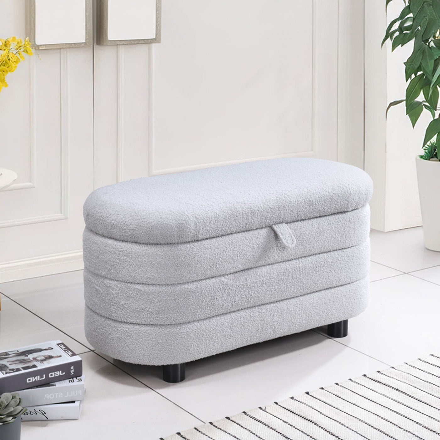 LUCY Banquette coffre en tissu effet peau de mouton gris - Banquettes - Mobilier Deco