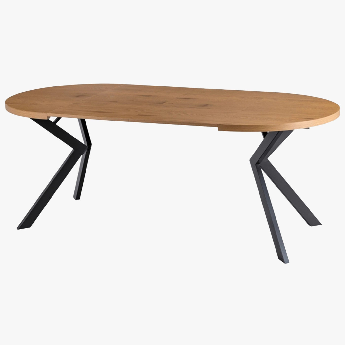 LUKAS Table à manger ronde extensible couleur bois clair pieds métal noir 100-250 cm - Table à manger - Mobilier Deco