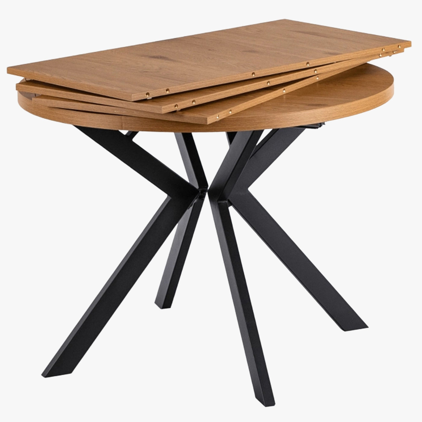 LUKAS Table à manger ronde extensible couleur bois clair pieds métal noir 100-250 cm - Table à manger - Mobilier Deco