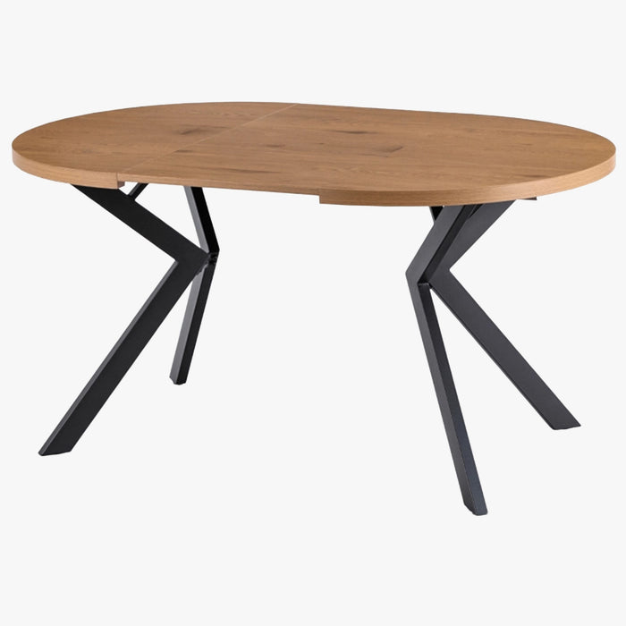 LUKAS Table à manger ronde extensible couleur bois clair pieds métal noir 100-250 cm