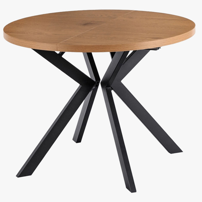 LUKAS Table à manger ronde extensible couleur bois clair pieds métal noir 100-250 cm