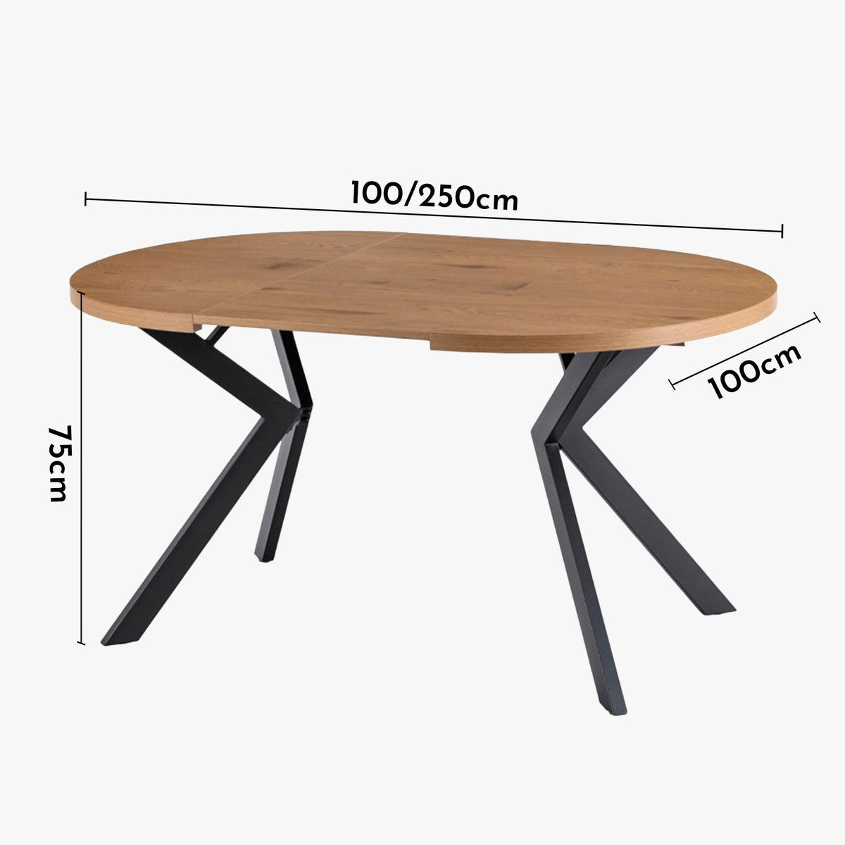 LUKAS Table à manger ronde extensible couleur bois clair pieds métal noir 100-250 cm - Table à manger - Mobilier Deco