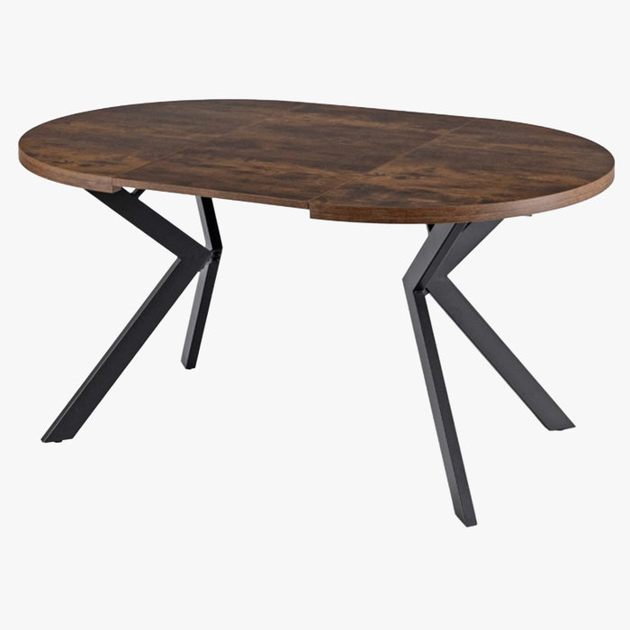 LUKAS Table à manger ronde extensible couleur bois foncé pieds métal noir 100-250 cm