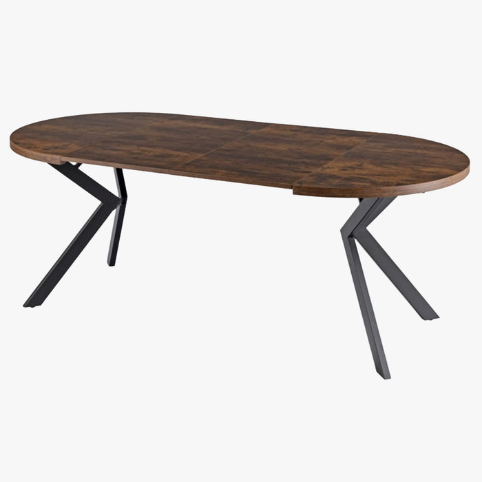 LUKAS Table à manger ronde extensible couleur bois foncé pieds métal noir 100-250 cm