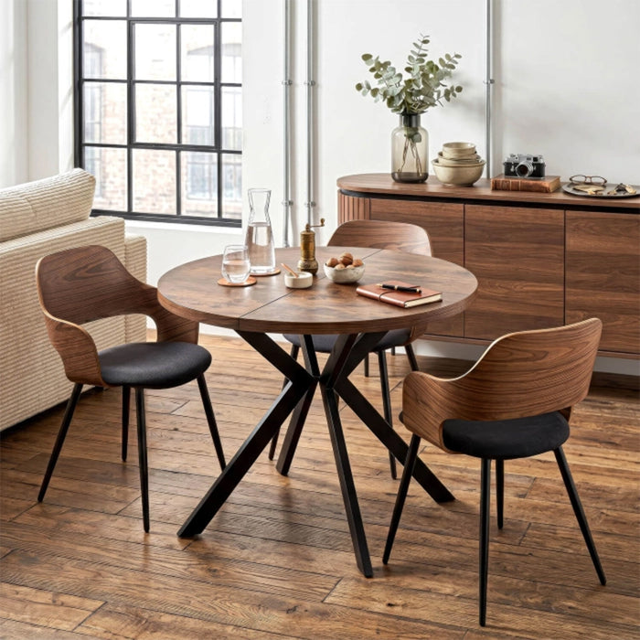 LUKAS Table à manger ronde extensible couleur bois foncé pieds métal noir 100-250 cm – Table à manger – vue 2