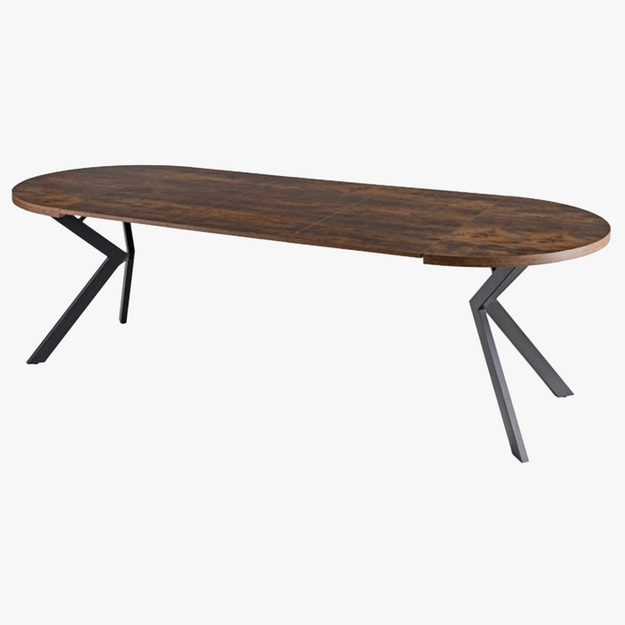 LUKAS Table à manger ronde extensible couleur bois foncé pieds métal noir 100-250 cm