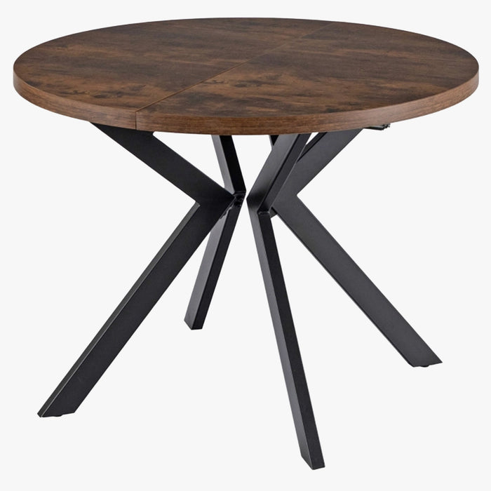 LUKAS Table à manger ronde extensible couleur bois foncé pieds métal noir 100-250 cm