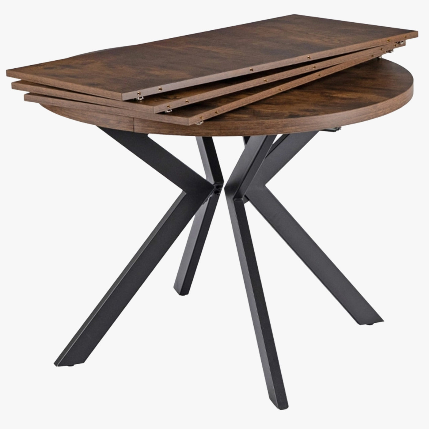 LUKAS Table à manger ronde extensible couleur bois foncé pieds métal noir 100-250 cm - Table à manger - Mobilier Deco