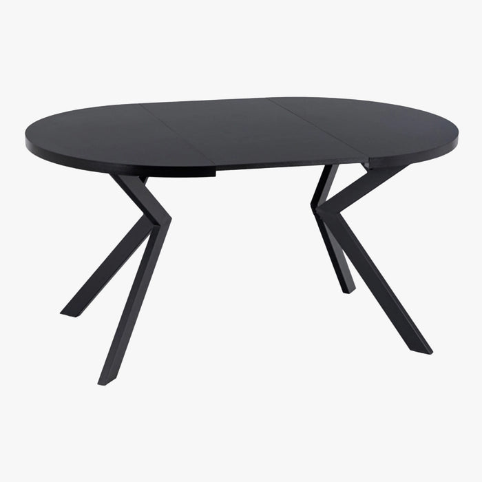 LUKAS Table à manger ronde extensible couleur bois noir pieds métal noir 100-250 cm