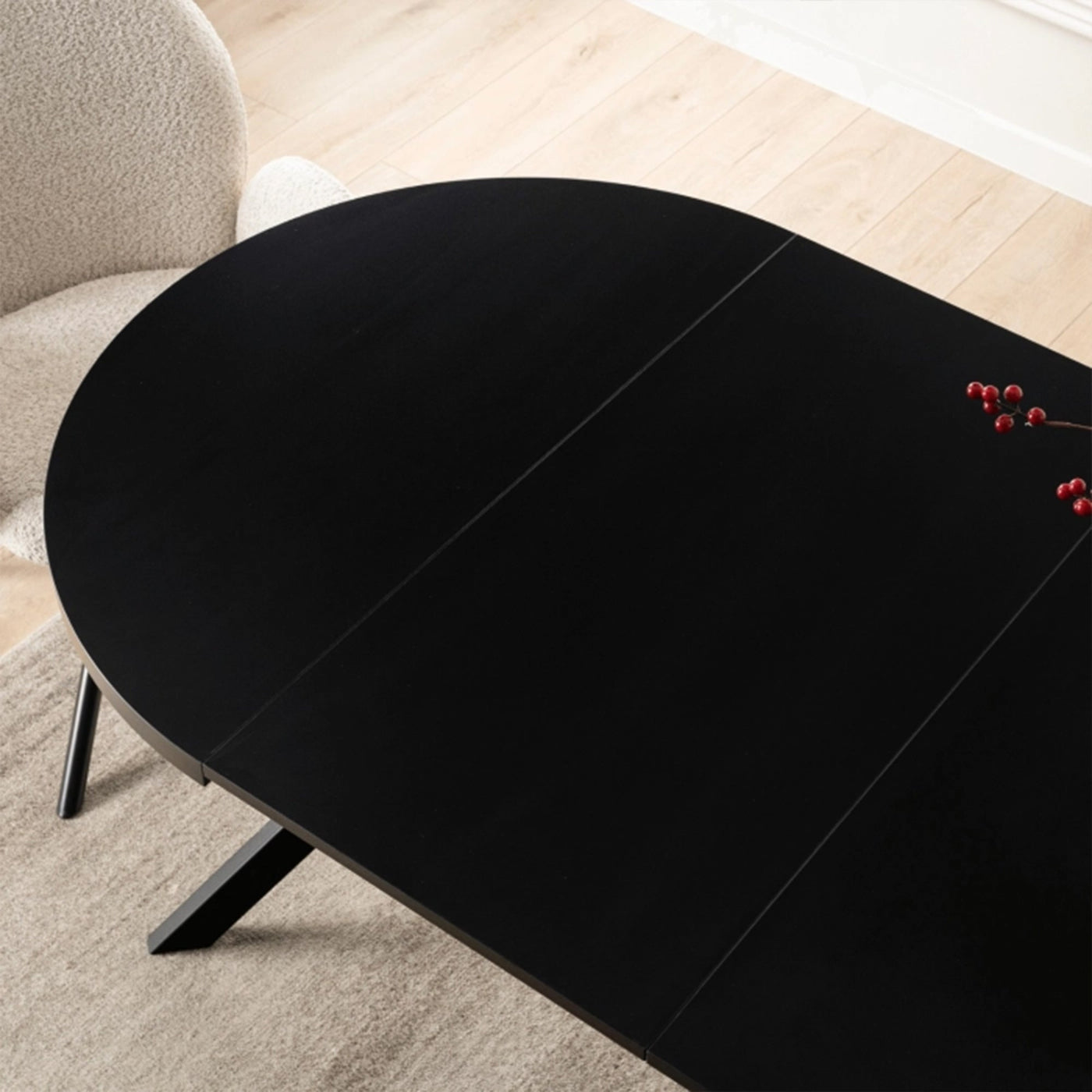 LUKAS Table à manger ronde extensible couleur bois noir pieds métal noir 100-250 cm - Table à manger - Mobilier Deco
