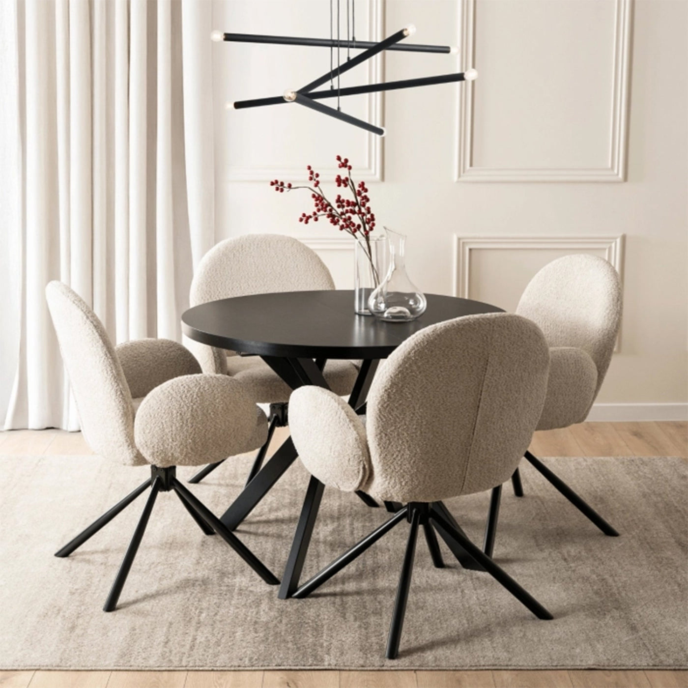 LUKAS Table à manger ronde extensible couleur bois noir pieds métal noir 100-250 cm - Table à manger - Mobilier Deco