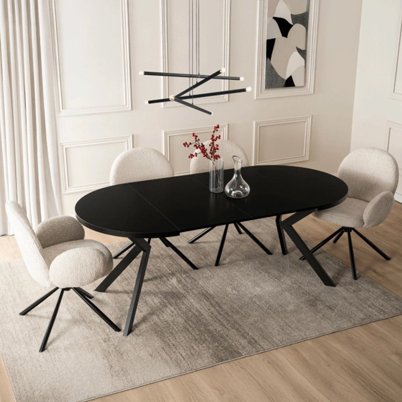 LUKAS Table à manger ronde extensible couleur bois noir pieds métal noir 100-250 cm - Table à manger - Mobilier Deco