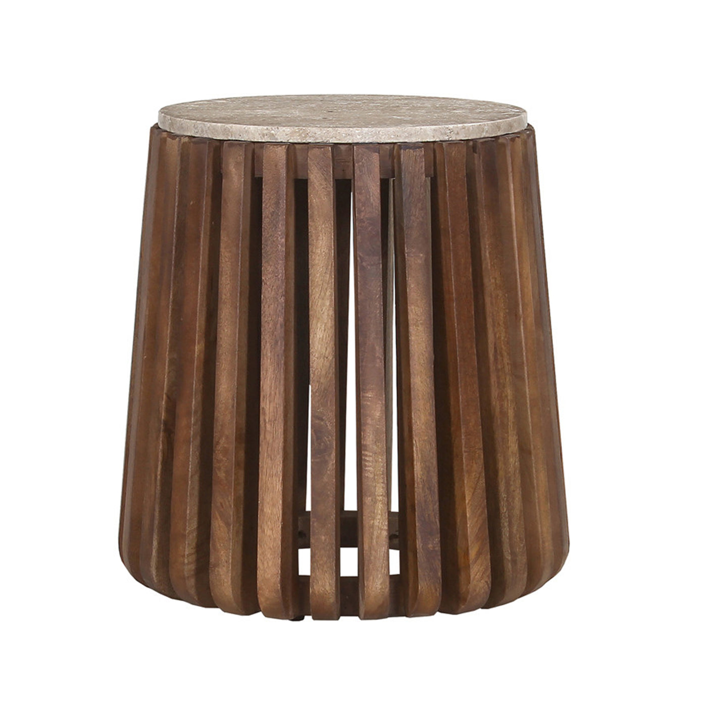 LUUK Table d'appoint en travertin et bois de manguier 40 cm