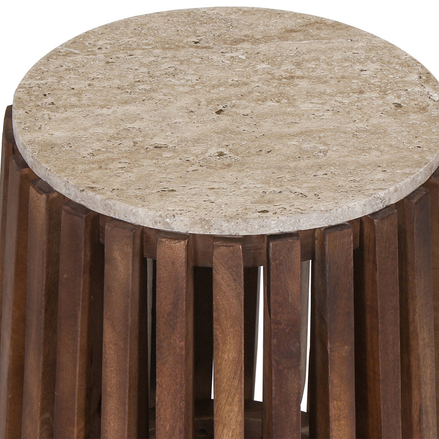 LUUK Table d'appoint en travertin et bois de manguier 40 cm