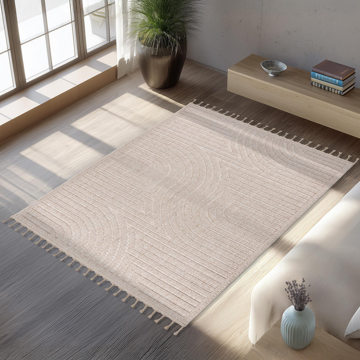 LUXOR 2 Tapis tissé à franges beige - 160x230 cm