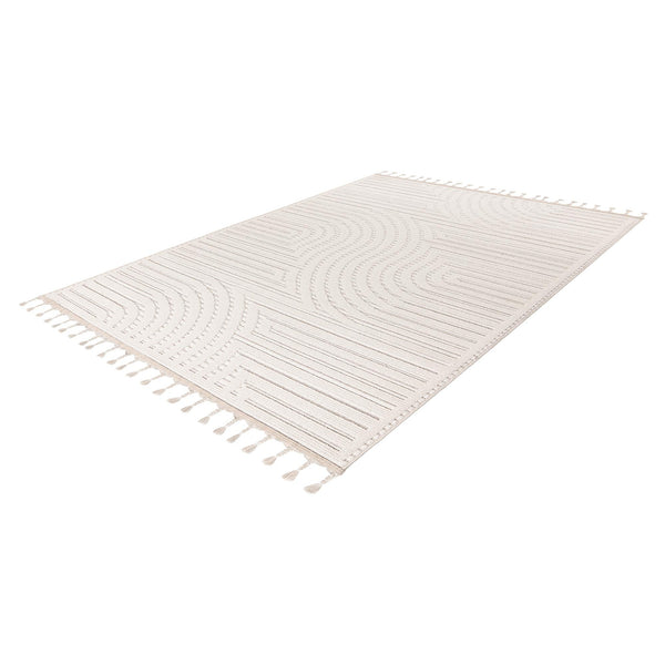 LUXOR 2 Tapis tissé à franges blanc écru - 160x230 cm