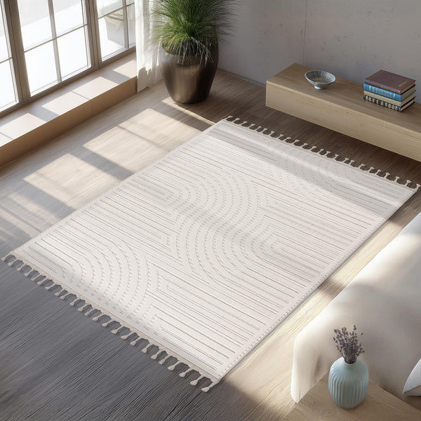LUXOR 2 Tapis tissé à franges blanc écru - 160x230 cm