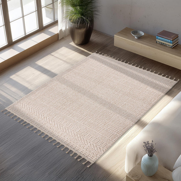 LUXOR Tapis tissé à franges beige - 160x230 cm