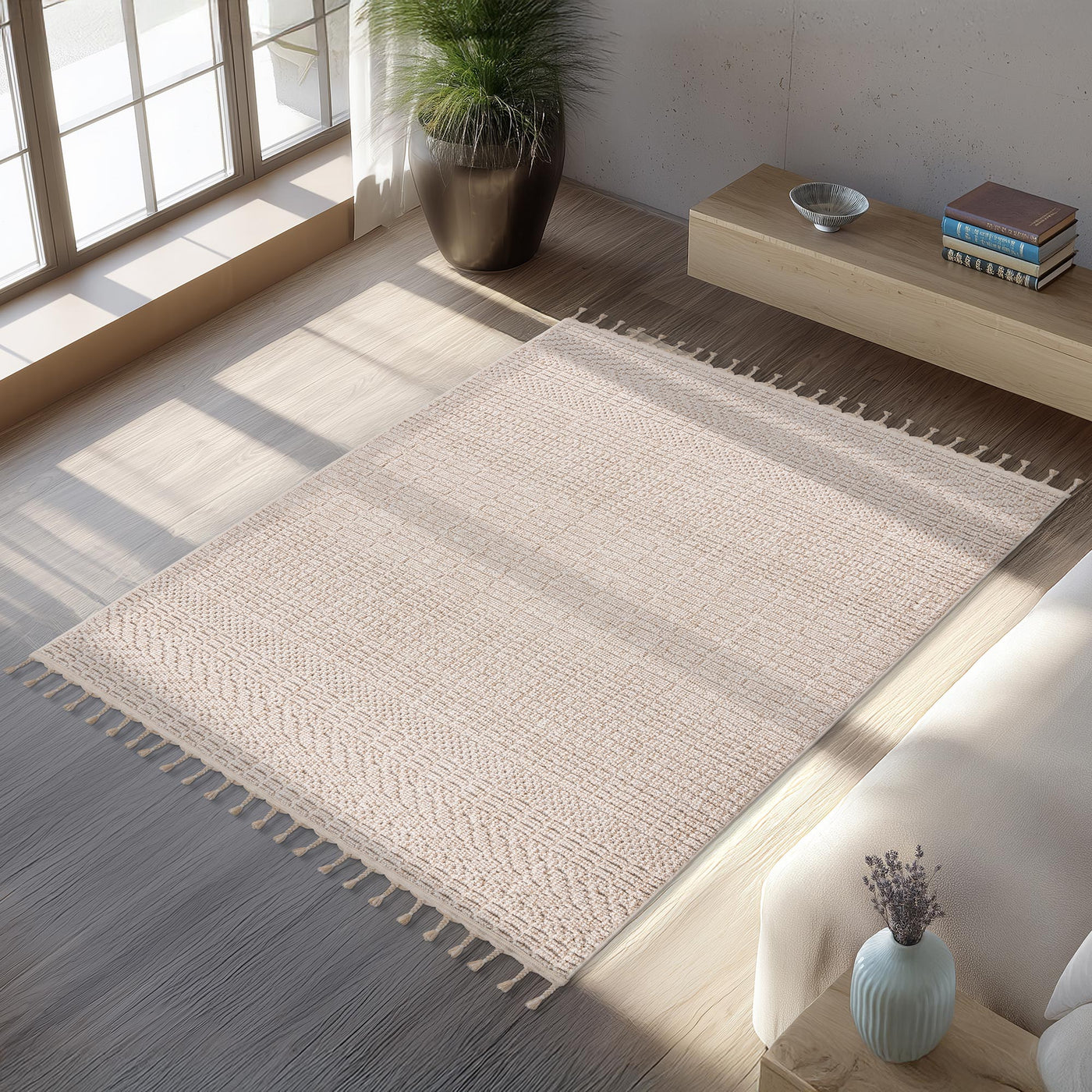 LUXOR Tapis tissé à franges beige - 160x230 cm
