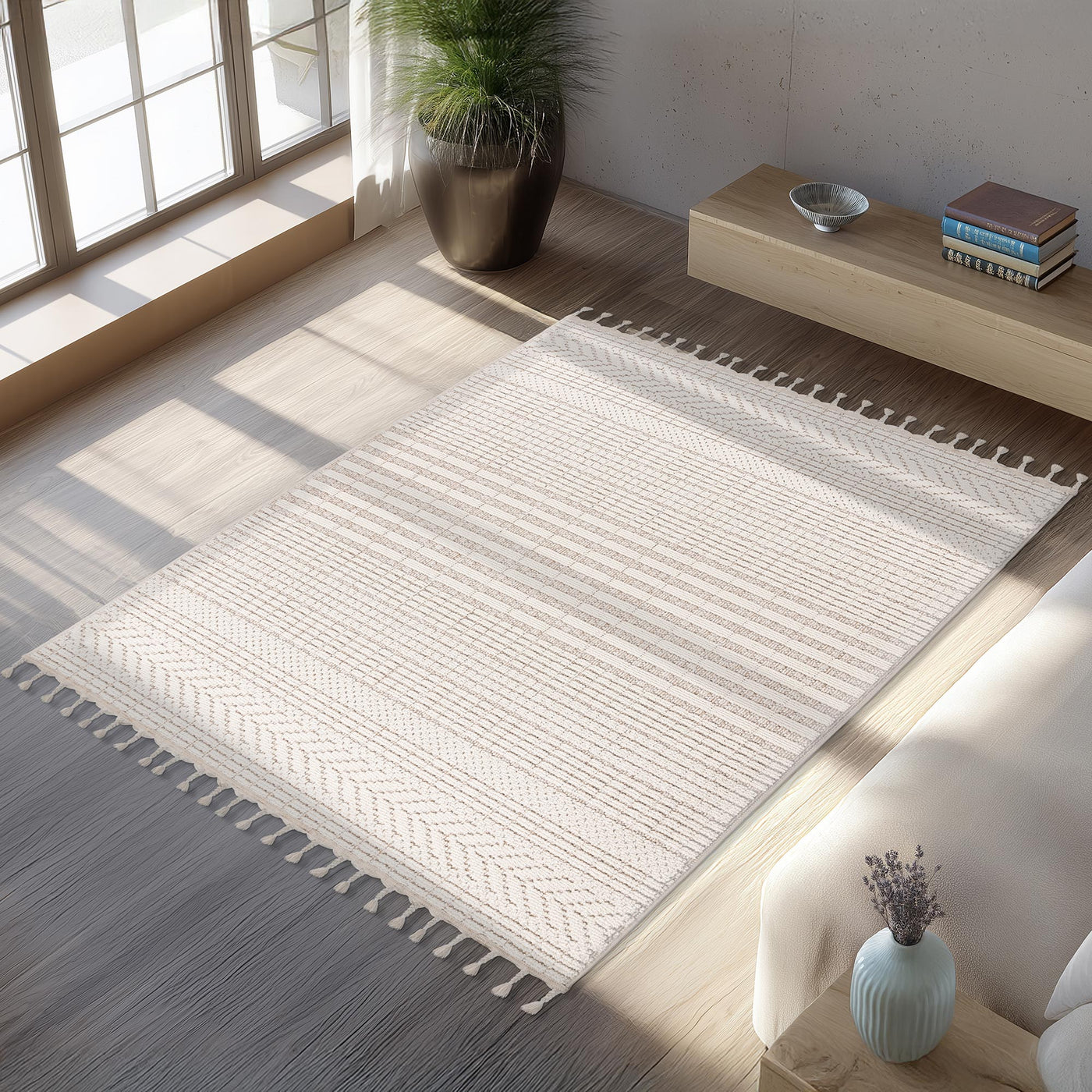 LUXOR Tapis tissé à franges écru - 160x230 cm