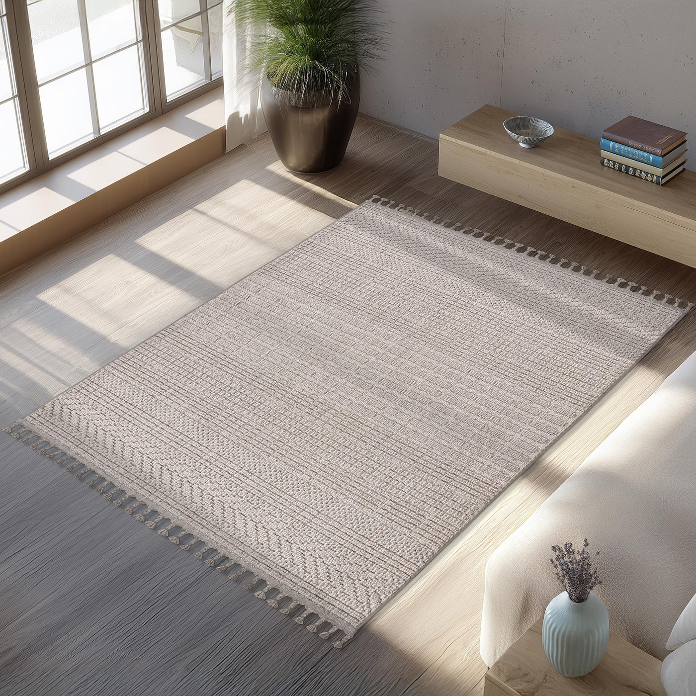 LUXOR Tapis tissé à franges taupe - 160x230 cm