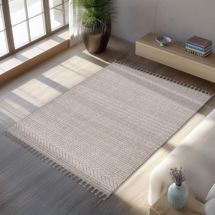 LUXOR Tapis tissé à franges taupe - 160x230 cm