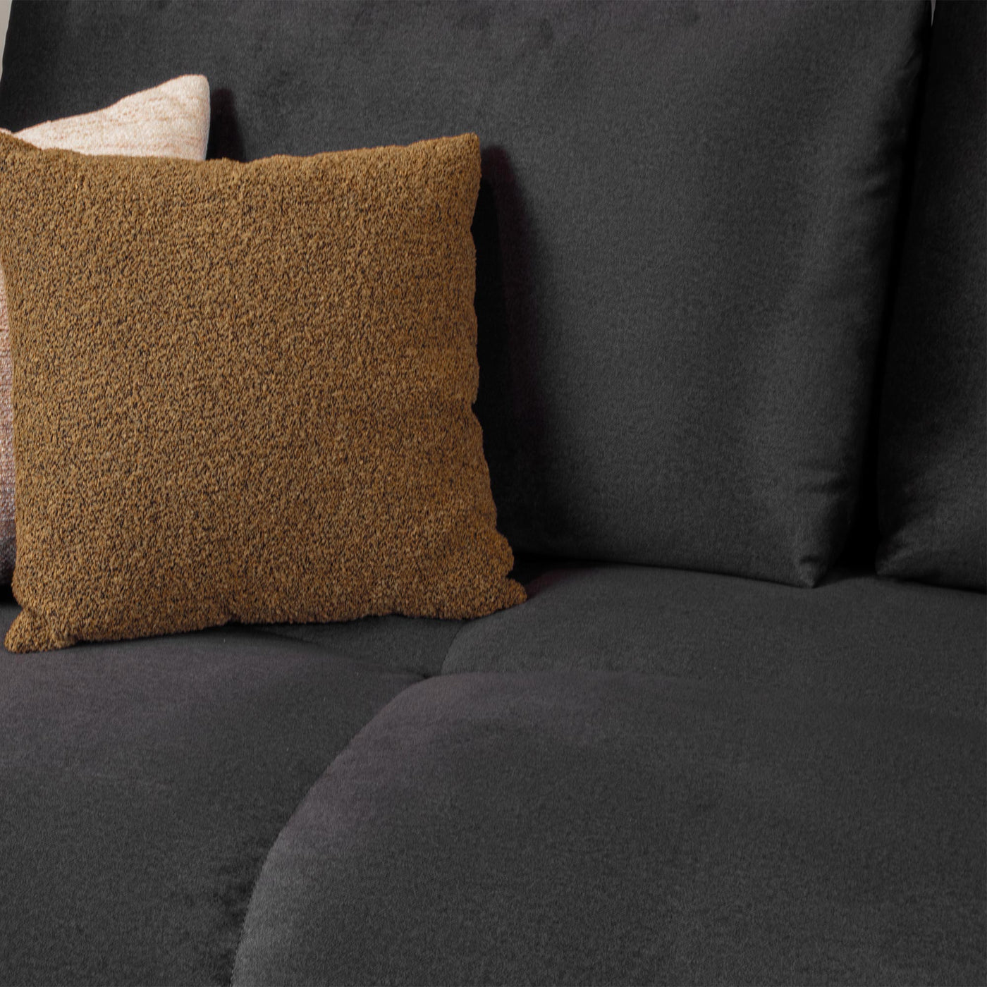 LYGIE Canapé d'angle convertible avec coffre en velours gris foncé - Angle droit