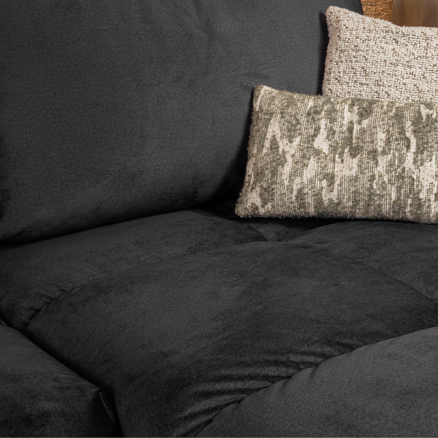 LYGIE Canapé d'angle convertible avec coffre en velours gris foncé - Angle droit