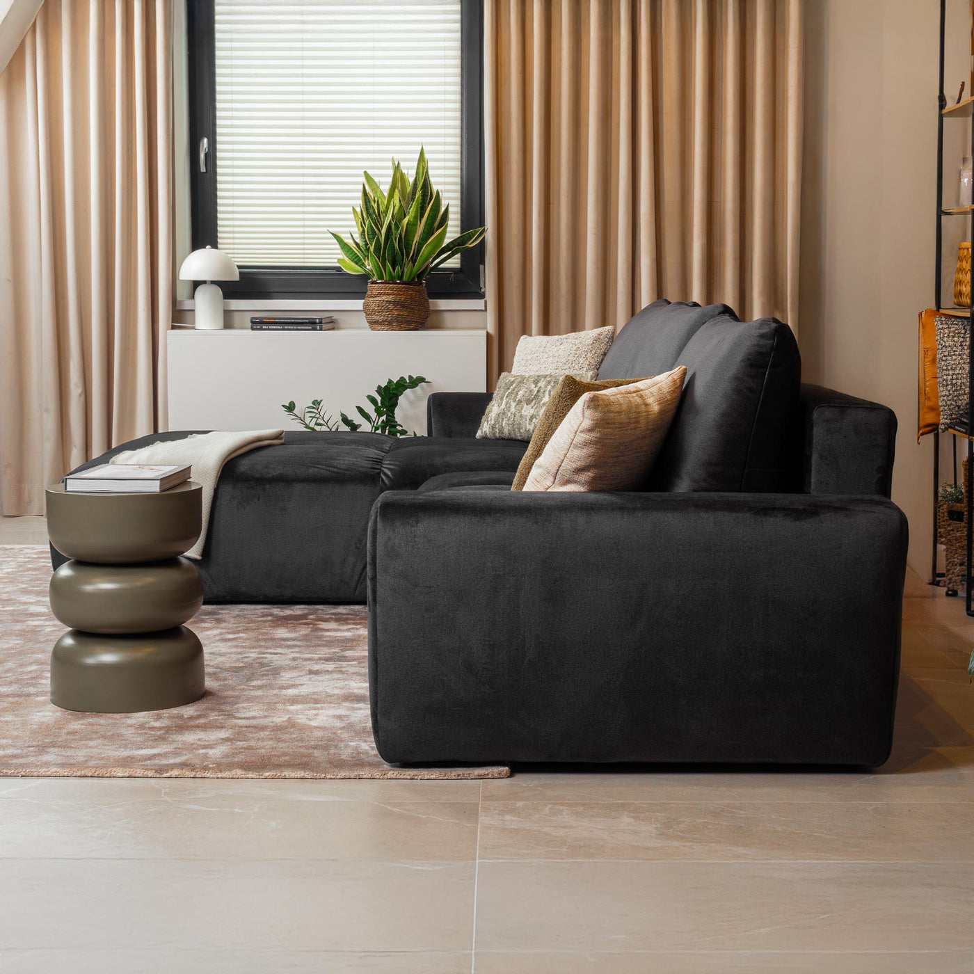 LYGIE Canapé d'angle convertible avec coffre en velours gris foncé - Angle gauche